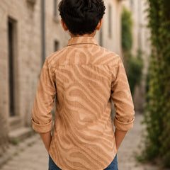Boys Beige Textured Birthday Shirt