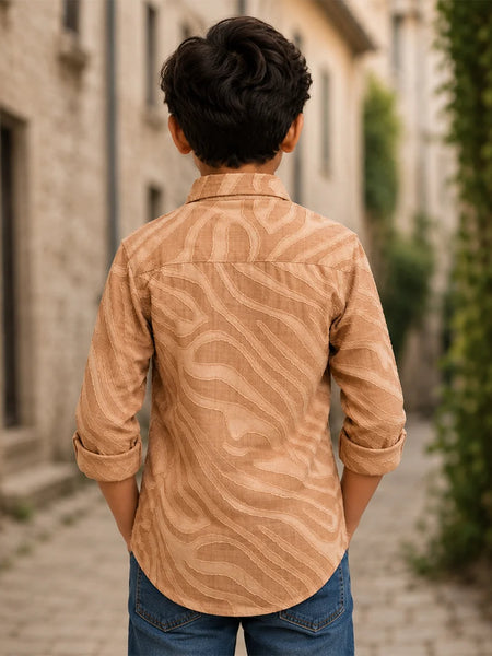 Boys Beige Textured Birthday Shirt