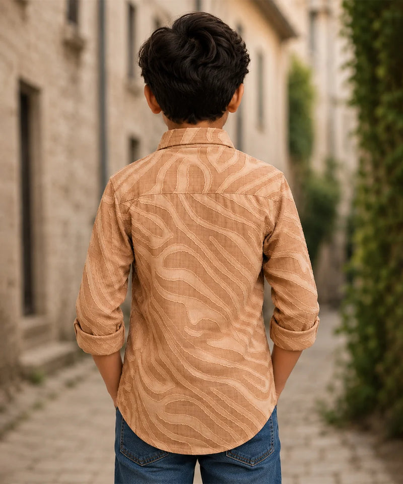 Boys Beige Textured Birthday Shirt