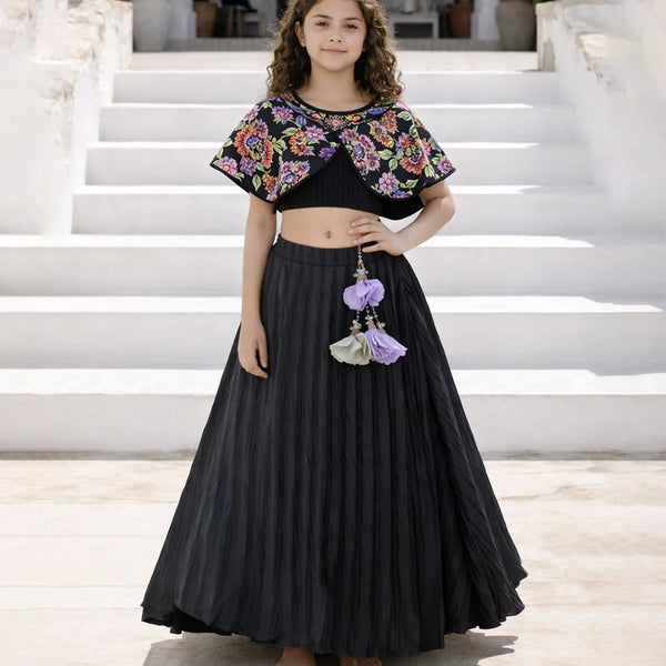 girl wearing black embroidered lehenga