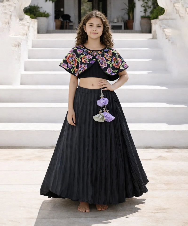 girl wearing black embroidered lehenga