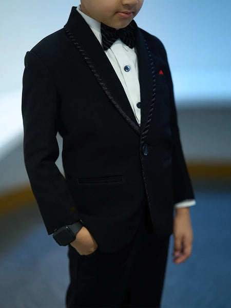 Classic partywear black tuxedo set for kids, blend fabric, Jaipur boutique