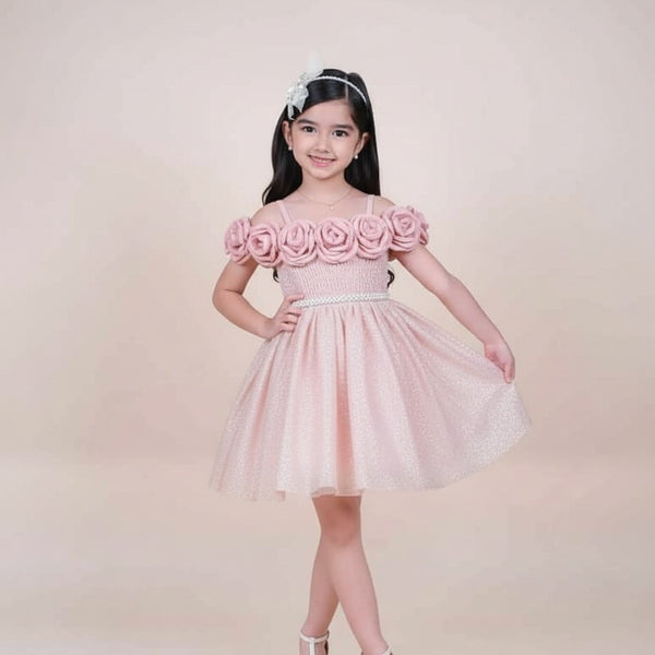 Peach Flower Birthday Frock for Girls – Jaipur Boutique Party Wear