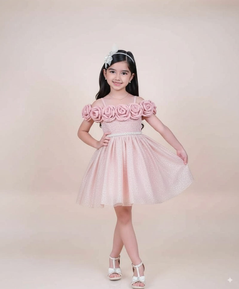 Peach Flower Birthday Frock for Girls – Jaipur Boutique Party Wear