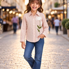 Girls' peach shirt style birthday party top, Devils N Angels Jaipur, view 2