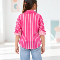 Pink striped shirt and white tee set for girls' birthday parties, Devils N Angels Jaipur, view 6