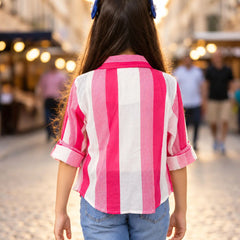 Pink striped shirt and white tee set for girls' birthday parties, Devils N Angels Jaipur, view 5