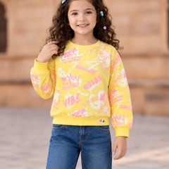 Girls' yellow printed crop top, Devils N Angels Jaipur, view 2