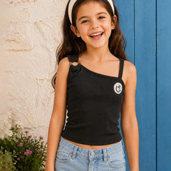 Girls Black One Shoulder Top