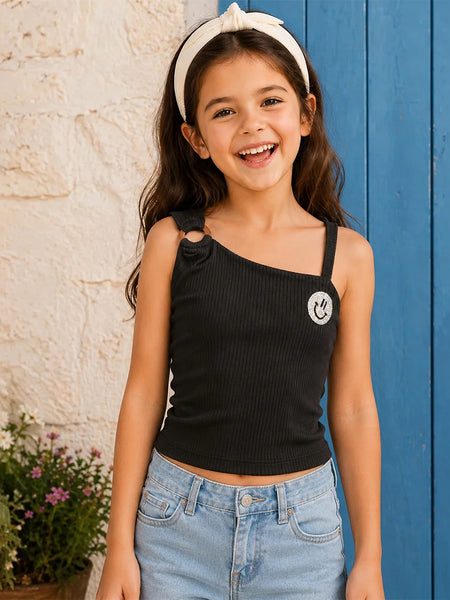 Girls Black One Shoulder Top