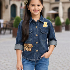 Girls' blue denim shirt style top, front view, by Devils N Angels Jaipur