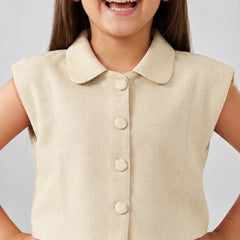 Girls Solid Beige Sleeveless Shirt Top