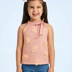 Girls Peach Flower Pattern Top