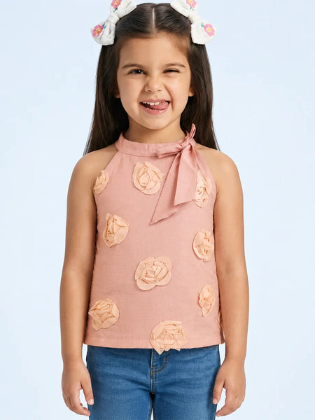 Girls Peach Flower Pattern Top
