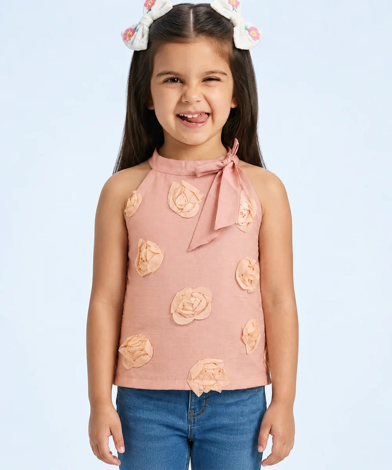 Girls Peach Flower Pattern Top