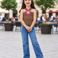 Girls' coffee brown halter neck fashion top, Devils N Angels Jaipur, view 2