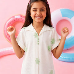 White Flower Embroidered Girls Top