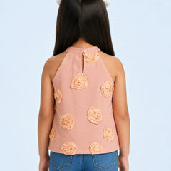 Girls Peach Flower Pattern Top