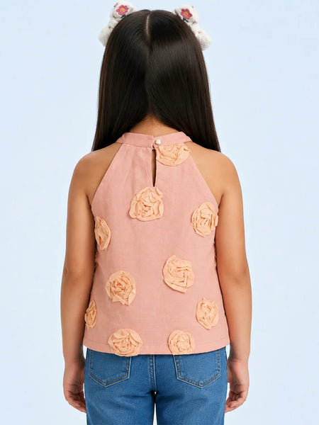 Girls Peach Flower Pattern Top