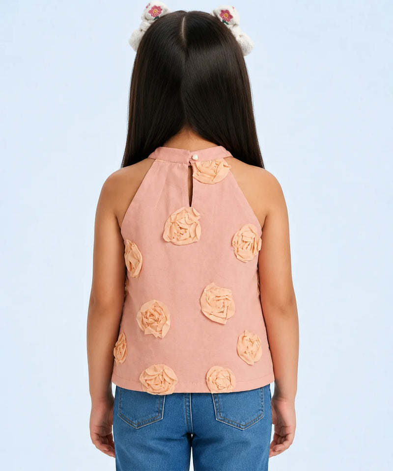 Girls Peach Flower Pattern Top