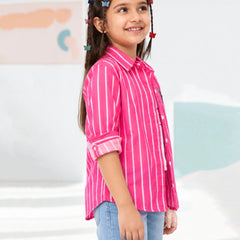 Girls' pink striped shirt and white tee set, modern party look, Devils N Angels Jaipur, view 2
