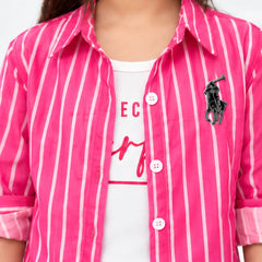 Girls' pink striped shirt with white T-shirt, trendy western wear, Devils N Angels Jaipur, view 5