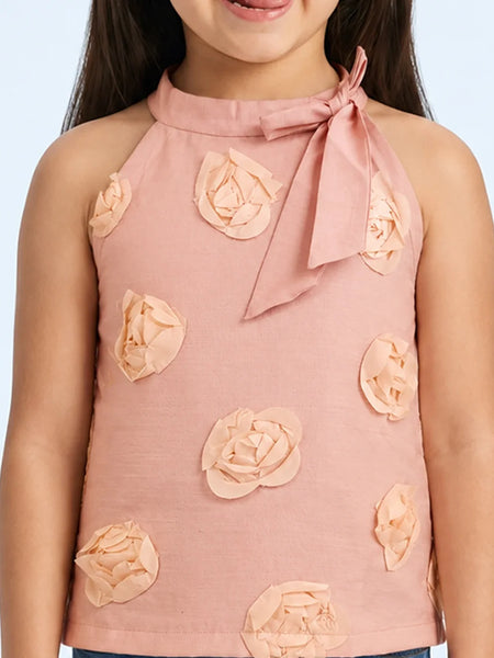 Girls Peach Flower Pattern Top