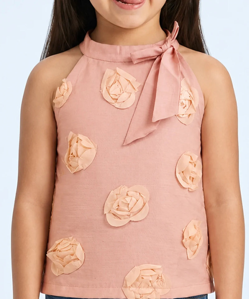 Girls Peach Flower Pattern Top