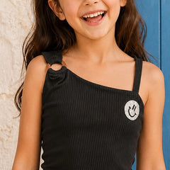 Girls Black One Shoulder Top