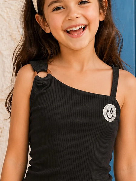 Girls Black One Shoulder Top
