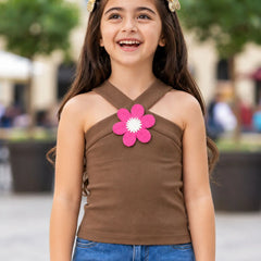 Girls' coffee halter neck top, front view, by Devils N Angels Jaipur