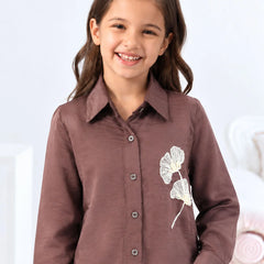 Girls' full sleeve coffee satin shirt, Devils N Angels Jaipur, view 4