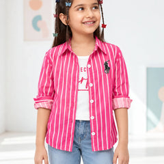 Pink striped open shirt over white sleeveless top for girls, Devils N Angels Jaipur, view 3