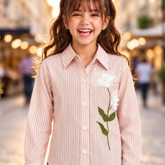 Trendy peach flower embroidered shirt top for girls, Devils N Angels Jaipur, view 4