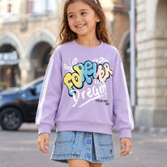 Girls' Forever print purple full sleeve top, winter birthday outfit, Devils N Angels Jaipur, view 2