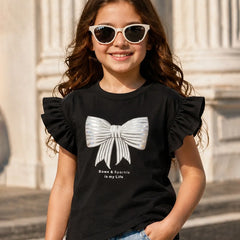 Devils N Angels Girls Ruffle Sleeve Top Black Casual Wear Jaipur