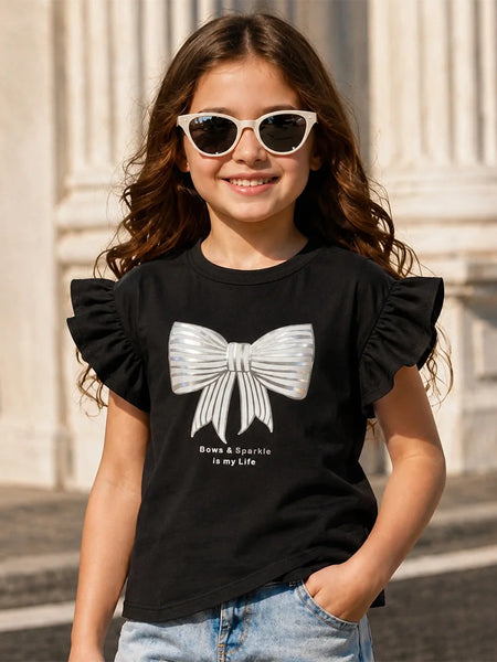 Devils N Angels Girls Ruffle Sleeve Top Black Casual Wear Jaipur