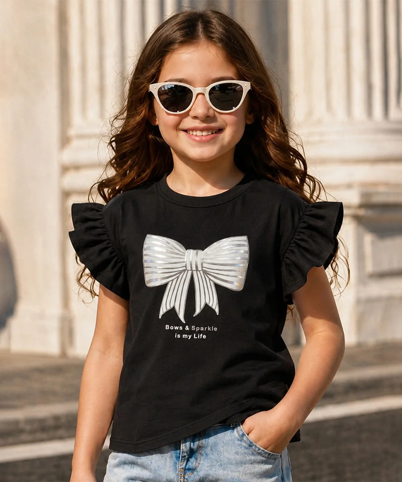 Devils N Angels Girls Ruffle Sleeve Top Black Casual Wear Jaipur