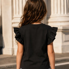 Devils N Angels Girls Ruffle Sleeve Top Black Casual Wear Jaipur