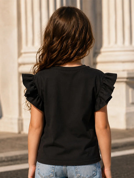 Devils N Angels Girls Ruffle Sleeve Top Black Casual Wear Jaipur