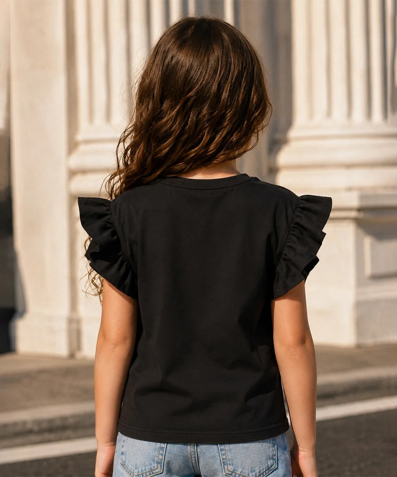 Devils N Angels Girls Ruffle Sleeve Top Black Casual Wear Jaipur