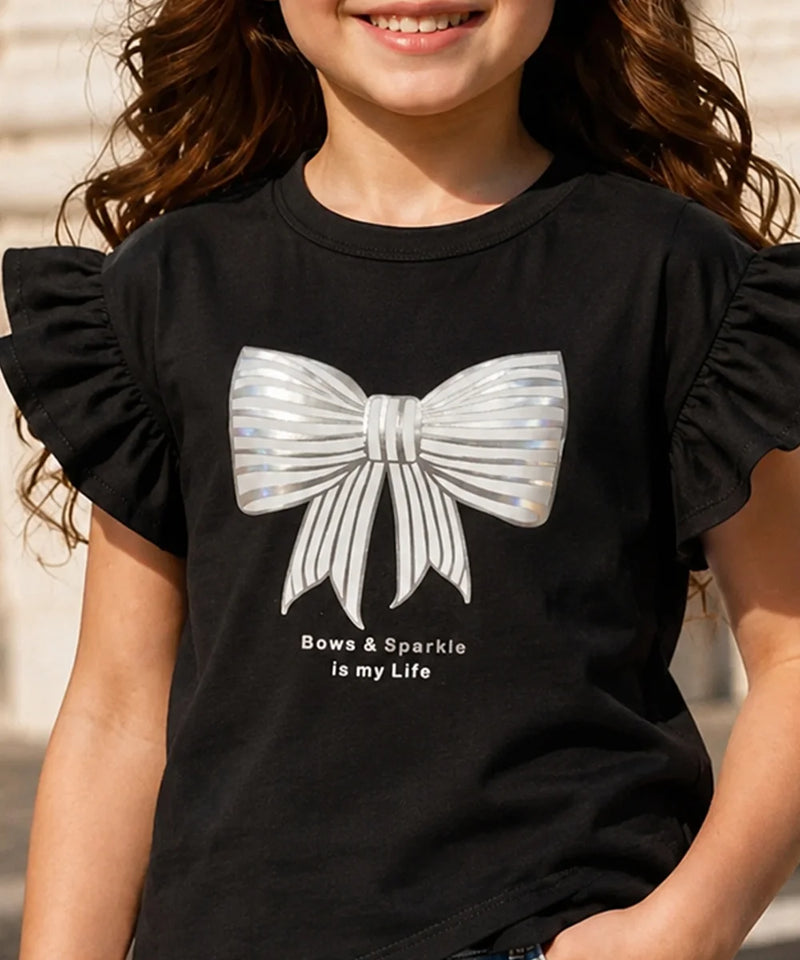 Devils N Angels Girls Ruffle Sleeve Top Black Casual Wear Jaipur