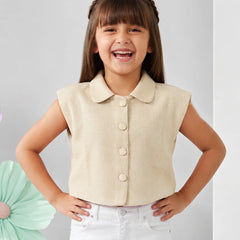 Girls Solid Beige Sleeveless Shirt Top
