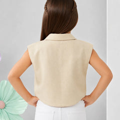 Girls Solid Beige Sleeveless Shirt Top