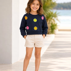 Girls' navy smiley crop top, kids party wear, Devils N Angels Jaipur, view 2