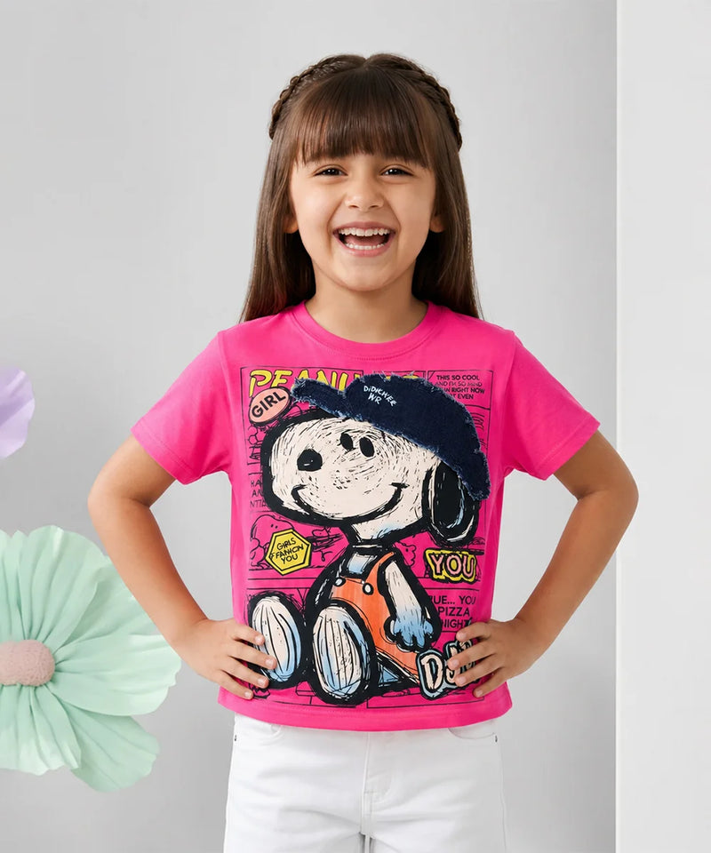 Pink Girls Cartoon Print Top