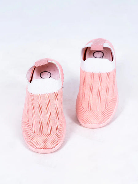 Girls' pink mesh slip-on sneakers with white collar, Jaipur, ages 1–8 years