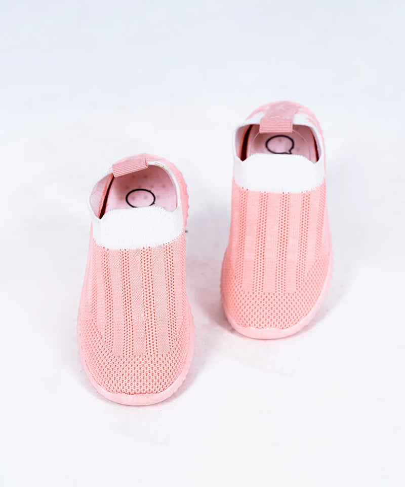 Girls' pink mesh slip-on sneakers with white collar, Jaipur, ages 1–8 years