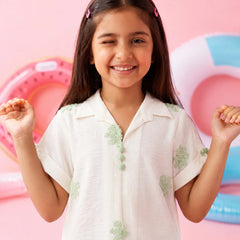 White Flower Embroidered Girls Top