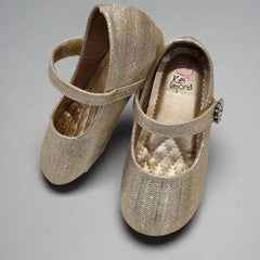 Kids' metallic gold party flats with quilted insole and classic strap, perfect for events in Jaipur